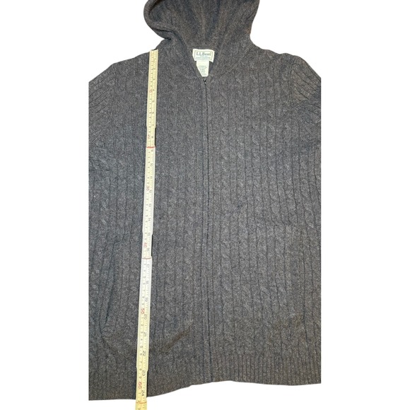 LL Bean Womens M-Reg Cable Knit Full Zip Hooded Sweater Brown Lambs' Wool Blend - Picture 8 of 8